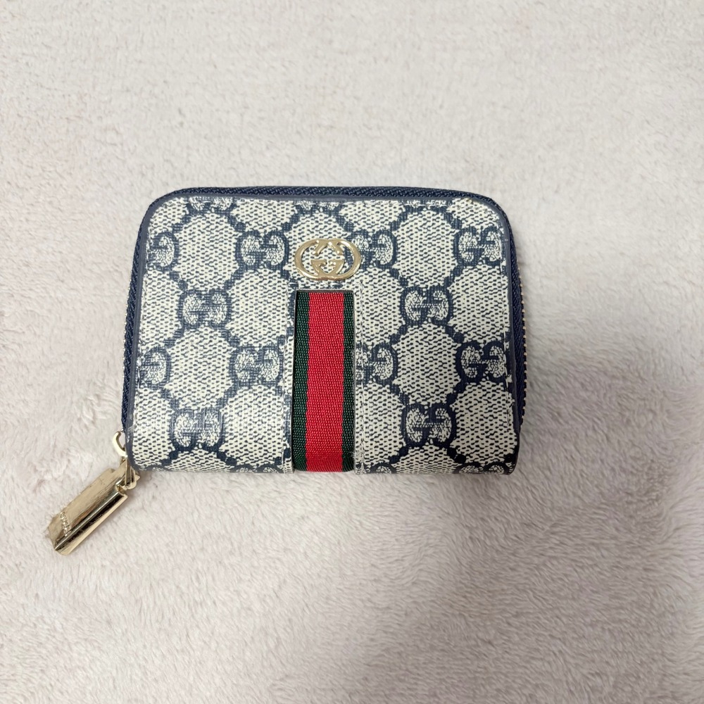 Gucci Ophidia GG Supreme Card Case Wallet Women Grey Navy Size OS Monogram Web